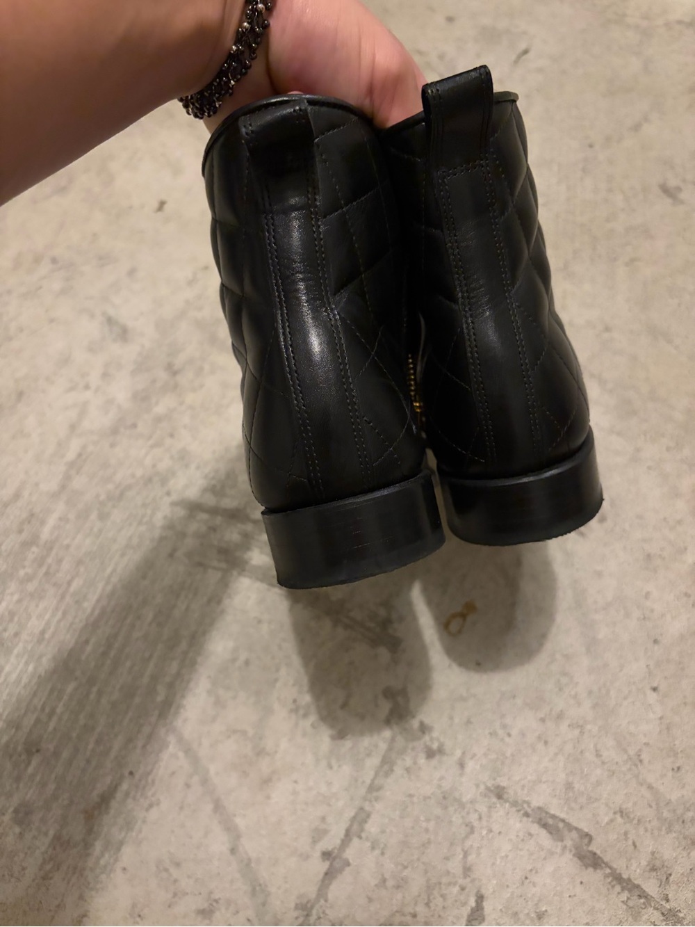 Balmain Black Quilted Leather Ankle Boots with Gold Cap Toe image 7
